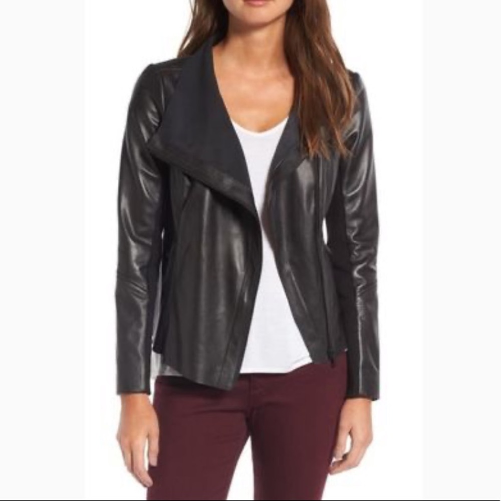 TROUVE BLACK RAW EDGE LEATHER JACKET